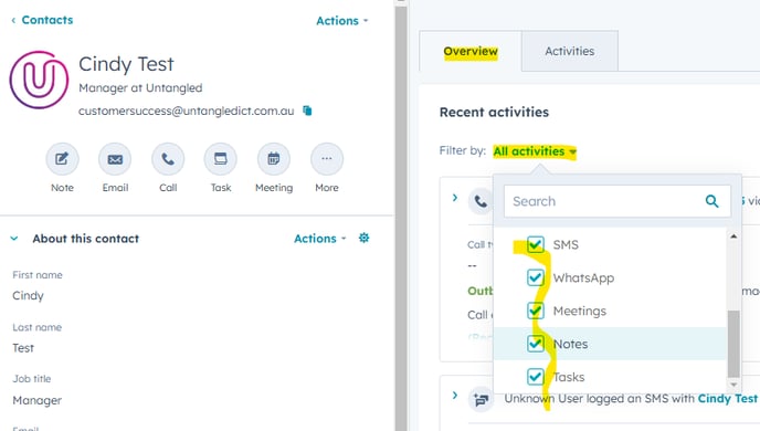 Hubspot Contact Record - Activities