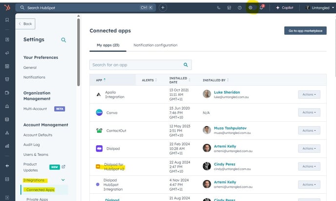 Hubspot V2 Connected Apps