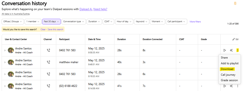 Downloading Individual User Call Recordings from Dialpad History